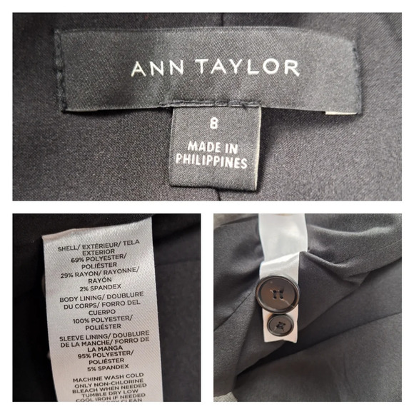 Ann Taylor Sz 8 Sharkskin Iced Slate Gray Two-Button Lined Blazer Jacket Pockets - Picture 14 of 16